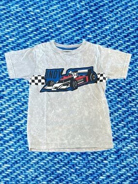 Mish Boys Size 5 Indy Race Car Graphic T-Shirt Gray Acid Wash